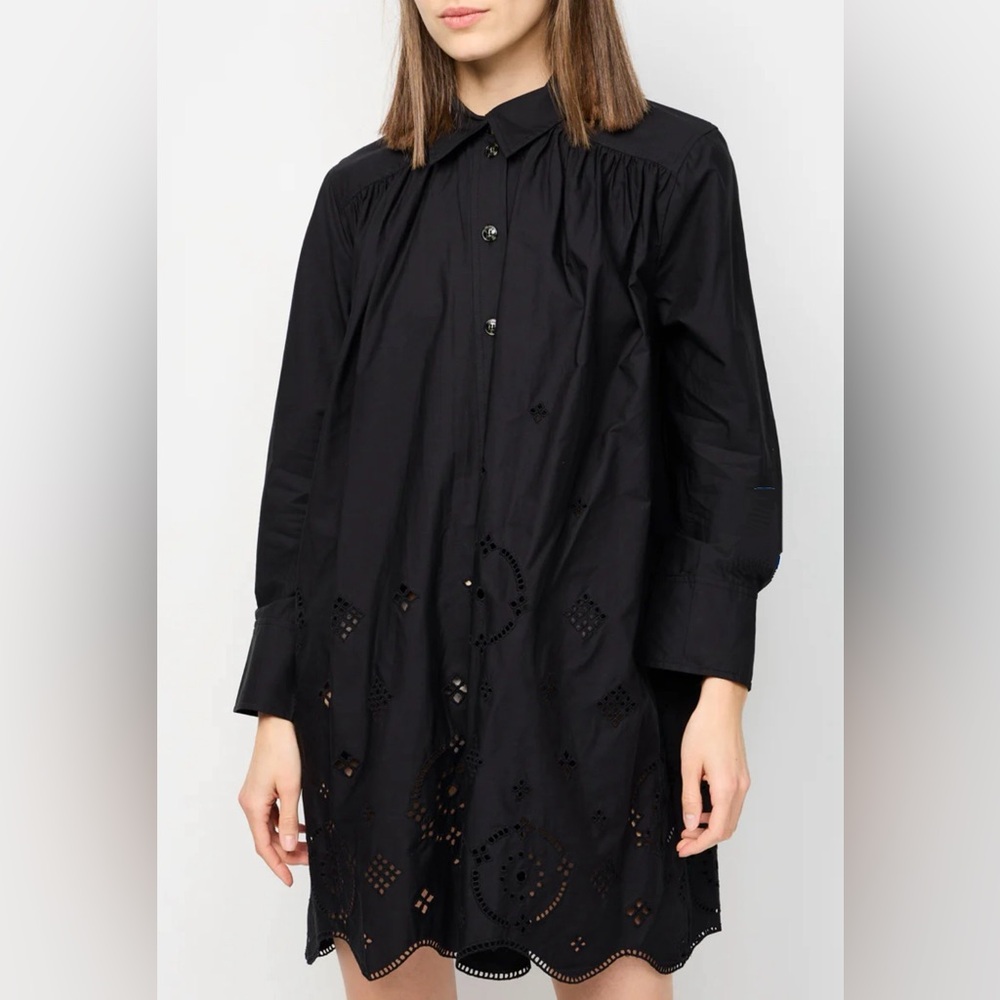 Ganni Broderie Anglaise Wide Mini Shirt Dress